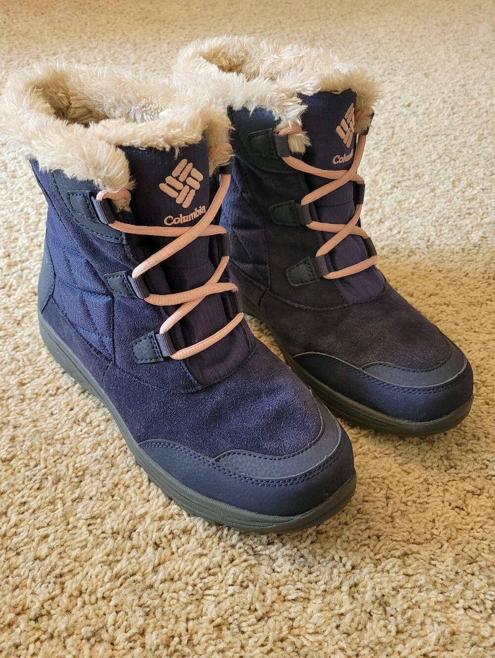 Columbia Women's Ice Maiden Shorty Blue Waterproof Boot with Pink Accents